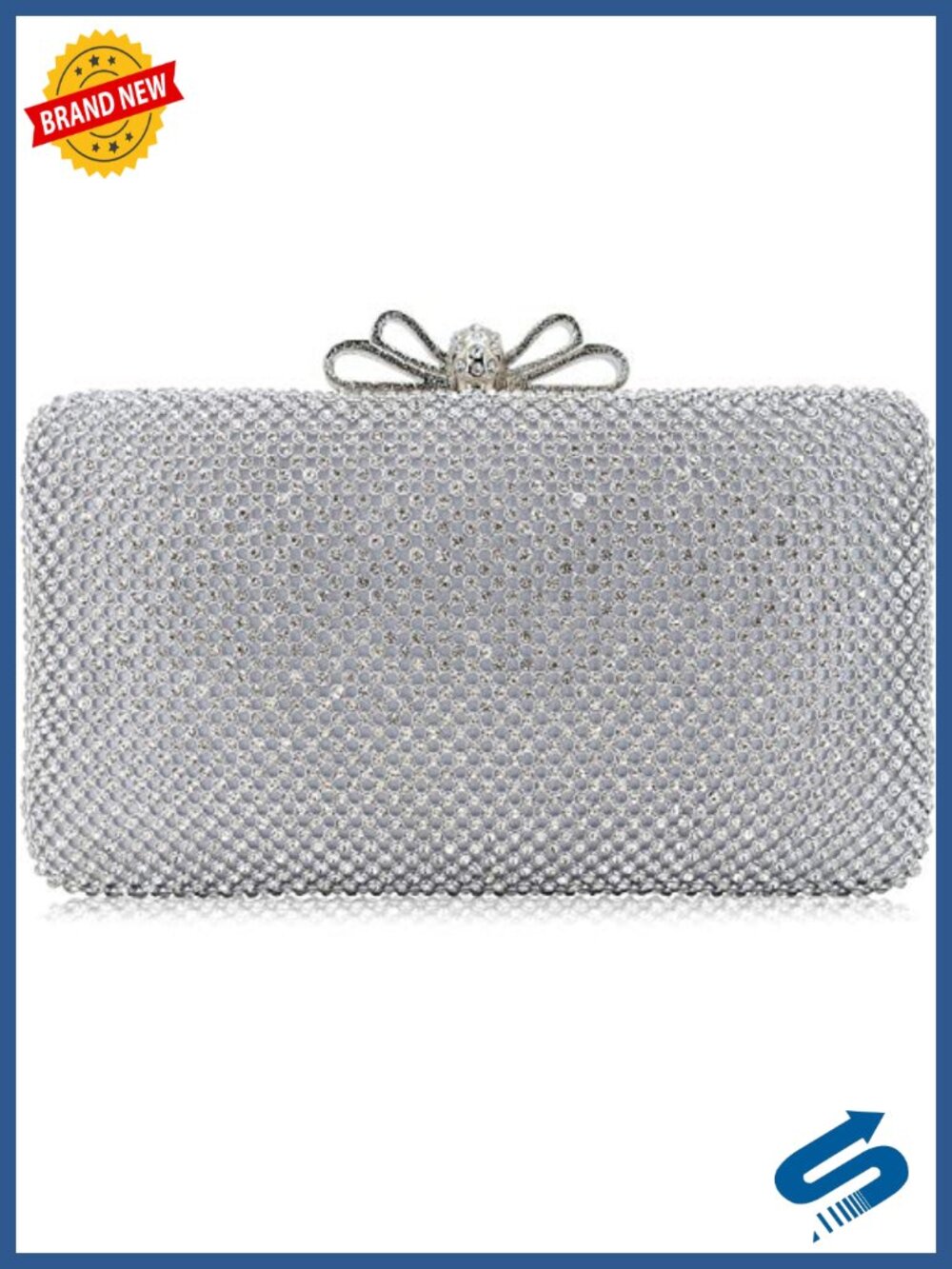 Rhinestone Crystal Clutch Purse with Bow Clasp Evening Bag Wedding Party Dressy